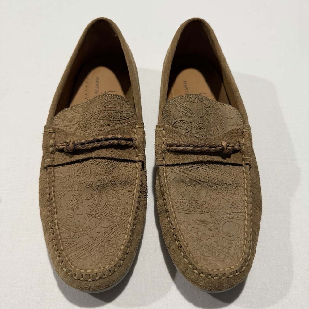 Martin Dingman Bermuda Mens 10.5 M Tan Paisley Embossed Suede Loafers Shoes